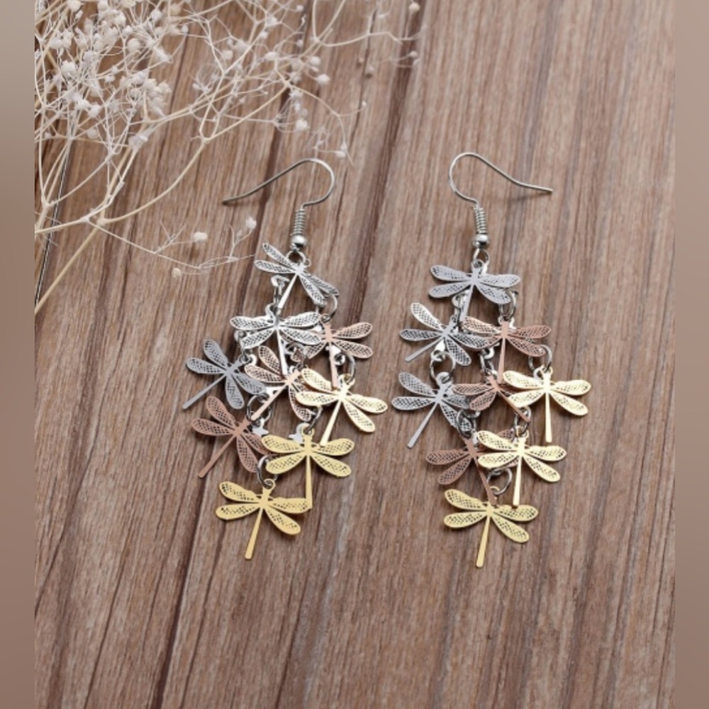 Tricolor Dragonfly Dangle Earrings - Women Jewelry